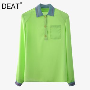 Solid Green Long Sleeve Square Thick Shoulder Line Contrast Color Half Cardigan Polo Shirt Women Summer GX1230 210421