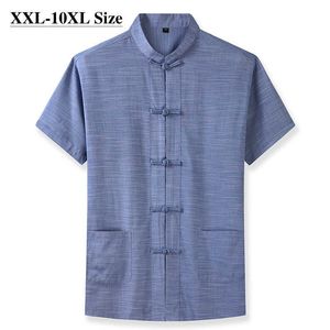 Plus Size 7XL 8XL 9XL 10XL Men's Short Sleeve Shirt Chinese Style Tang Suit Loose Casual Traditional Kung Fu Uniform Male 210628