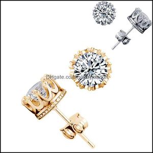 Stud Earrings Jewelry Korean 925 Sterling Sier Crown Gold And Cubic Zirconia Cz Earring For Women Luxury Wedding In Bk Drop Delivery 2021 Mi