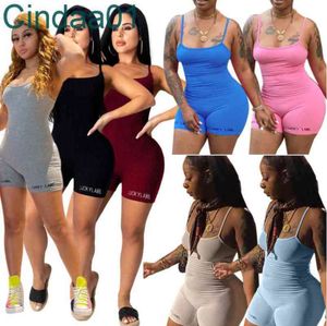 Designer Jumpsuits Sexig U-ringad broderad bokstav elastisk tråd Suspender onesies Casual Solid Color Rompers