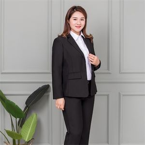 XL-9XL -Large Dimensione Business da donna Business da donna 2 pezzi Professionale Giacca nera a maniche lunghe Pantaloni Casual Pantaloni di alta qualità 210527