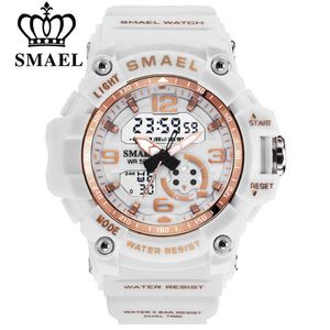 Smael Moda Kobiety Sport Zegarki Wodoodporne Damskie Student Wielofunkcyjny Wristwatch Digital Cyfrowy Kwarcowy Biały Zegarek Zegar Girl 210616