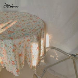 FSISLOVER DIY Floral Table Cloth Cotton Linen cloth Dinning Room Cover Orange ins Picnic mantel mesa nappe de table 210626