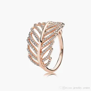 Женские 925 стерлинговые серебряные обручальные кольца Cubic Zirconia Diamonds для Pandora стиль женщины перо кольца с четкими CZ оригинальные дамы подарок с оригинальной коробкой