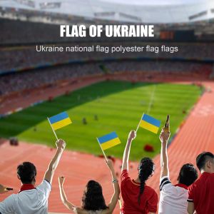 20 cm Ukraina Handheld Mini flaga z białym słupem żywy kolor i odporne na fade sztandar krajowy krajowe flagi buntingowe Trwałe poliester CG001