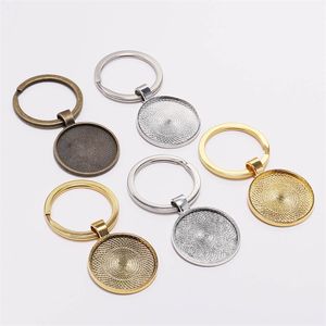 5PCS Keychain med hängsmycke Bezel Blank Fit mm Cameo Glass Cabochon Base Inställning DIY Keychain Key Ring Tillbehör för Smycken Q2