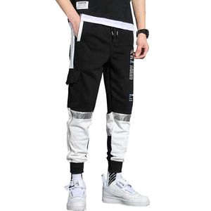 Homens Calças Hip Hop Black Cargo Juntos Sweatpants Macacões Fitas Streetwear Harem Calças 2021 Formas Calças Y0927