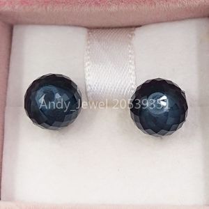 Andy Jewel Authentic 925 Sterling Silver Studs Midnight Blue Shimmering Drops Stud örhängen Passar europeiska Pandora Style Studs Jewelry 296355NBC