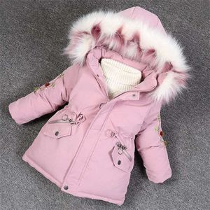 Dzieci zima Płaszcz z kapturem Gruby Ciepłe Długie Kurtka Dla Dziewczyn Parka Kids Clothes Odzież Teen Odzież wierzchnia Snowowsuit 2-10 Y 211203