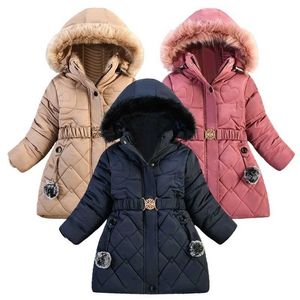 Fashion Girls Coats Kids Hooded Jacket Winter Warm Thick Long Jackets 4 5 6 7 Years Children Clothes Outerwear 211204