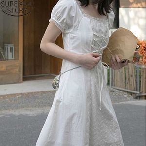 Белое платье женщины летнее платье французский ретро квадратный воротник фея платья супер фея сладкая принцесса сплошной Vestido 14674 210527