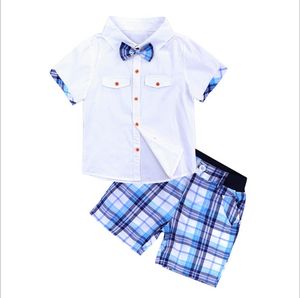 Zestaw ubrania dla dzieci letnie ubrania Zestawy odzieży dla chłopca biała muszka koszulka kratka spodnie spodnie dla dzieci Zestaw ubrania chłopca