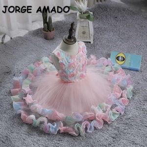 Summer Teenagers Girls Dress Flower Appliques for Weddings Princess Birthday Piano Performance Kid Clothes E2037 210610