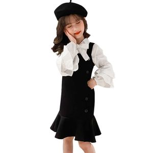 Dress For Girls Flare Sleeve Dresses Girl Big Bow Children Spring Autumn School Clothing 210528