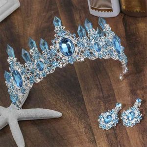 Chegada Charming azul cristal nupcial tiaras coroa magnífica diadema para princesa acessórios de cabelo de casamento 210707