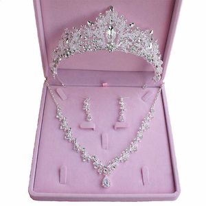 FORSEVEN Zircone Strass Tiara e Corona Collana Orecchini Set Accessori per capelli da sposa Set di gioielli Regali per le donne H1022
