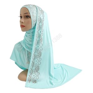 반짝이는 뜨거운 드릴링 이슬람 긴 스카프기도 Hijabs 여성 부드러운 일반 말레이시아 랩 터번 숄 헤드웨어 165cm * 52cm