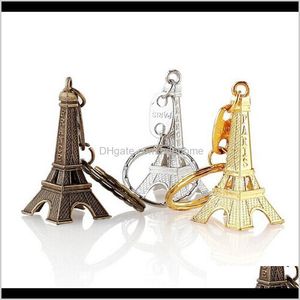 Kreki Modne Aessories Drop dostawa 2021 Vintage 3D Eiffel Tower French Stovenir Paris Blak Breling Pierścień klawiszy 12pcs Lot Cytt6