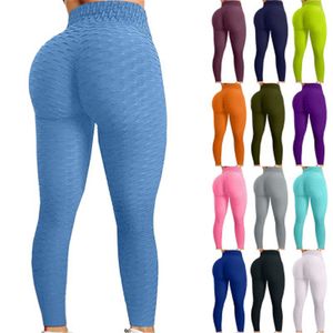 Kvinnor Jacquard Hip Bubble Pants Fashion Trend Elasticity Sport Yoga Skinny Legging Designer Spring Female Fitness Casual Slim Byxor