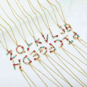 diy alphabet initial letter necklace gold women's cz necklace first name letter pendant necklace copper zircon Jewelry Gift G1206