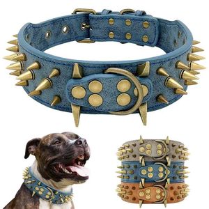 Coleira de Cão Cool Culled Culled Couro Pet Collars Pitbull Bulldog Collar Perro para Cães Médios Grandes Pôtepado Alemão Shepherd 210729