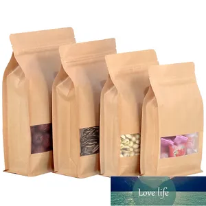 50pcs 3D richiudibile Kraft Paper Window Bag Termosaldatura Biscotto Noci Spezie Caffè Conservazione Stampa Imballaggio Sacchetti Prezzo di fabbrica design esperto Qualità Ultimo