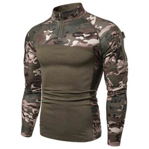 Moda Erkekler Hızlı Kuru Askeri Ordu T Gömlek Uzun Kollu Kamuflaj Taktik Gömlek Mücadele Savaş Asker Alan Gömlek HuntingOutwear G1222