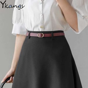 Plus storlek vintage lång kjol kvinnor hög midja midi kjol med bälte eleganta kontor damer formella arbete koreanska svarta kjolar 210619