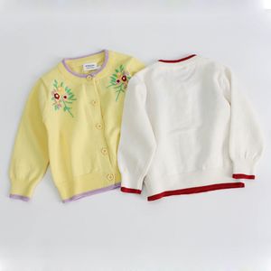 0-4yyrs baby girls czysty kolor cardigan płaszcz dzieci odzież jesień zima haftować dzianiny dzieci 210429
