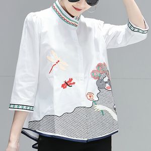 Blusas Mujer De Moda Stand Collar Embroidery White Blouse Shirt Women Clothes Blouse Women Womens Tops And Blouses C719 210426