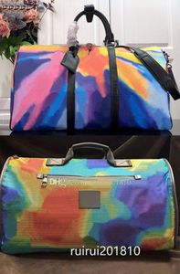 High quality large capacity duffel bags fashion rainbow printing portable sport &Outdoor packs removable shoulder bag leather m44939 m45758 designer bagss