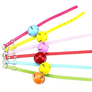 Pet PU Leather Solid Color Dog Necklace Collars With Colorful Large Bell Fashion Cat Use Cute Adjustable Supplies