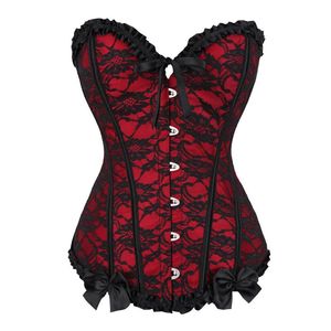 Bustier Corsetti Sexy Overbust e Lace Up Vintage Floral Bow Corsetto Lingerie Top Plus Size Corsetto per le donne Burlesque Costum