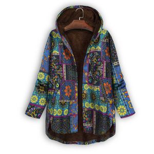 Giacche da donna Cardigan oversize vintage da donna Cappotto con cerniera casual con stampa con cappuccio Cappotto lungo da strada largo allentato Femme Winter