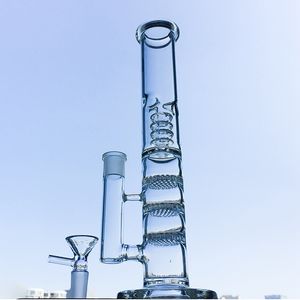 Clear Hookahs Glass Bong Straight Type Triple Honeycomb Birdcage perc 5mm Thick Oil Dab Rigs 18mm Female Joint Beaker Bongs Water Pipe With Bowl HR316
