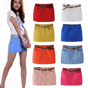 Yjsfg House Candy Color Sommar Kort Denim Skirt Kvinnor Hög Midja Slim Jeans Kjolar Casual Fickor Saia Midi Pencil Jupe 210619