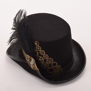 Fedora Hombre Vintage Steampunk Hat Mężczyźni Kobiety Piór Sprzęt Top Gothic Wiktoriański Unisex Party Headwear 2021