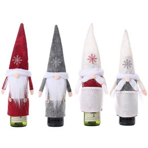 クリスマスの雪の帽子のボトルカバーの顔のない人形ワインのボトルドレスアップシャンパンワインギフトバッグクリスマスデコレーション10ピースHH21-580
