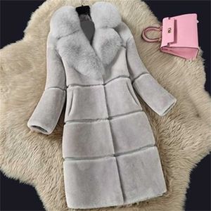 ファーキ毛皮のコートの大型5×10の女性冬の厚い長いジャケットファッション偽の襟のアウター211007