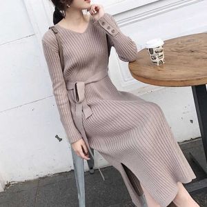 Koreanische Mode Pullover Kleid Frauen Gestrickte s es Elegante Hohe Taille Plus Größe Vestidos De Fiesta 210531