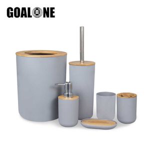 Acessórios de casa de banho Set 6pcs Kit de Bambu Toothbrush Soft Soap Dispenser Pincel Toilet Trash Lixeira Brasil