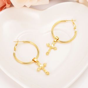 18 K Solid Gold Charm knot Cross Earrings Dangle & Chandelier Women Girl Special Design Christian party Jewelry Fine God Bless gifts
