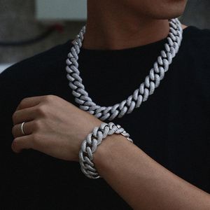20mm wide 4 Rows CZ Stone S925 Sterling Silver Cuban Chain Necklaces Bling Iced Out Link Chain for Men Hip Hop Rapper jewelry X0509