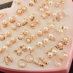 36 Pairs/lot Cute Simulated Pearl for Women Jewelry Bijoux Brincos Pendientes Mujer Fashion Stud Earrings Whole