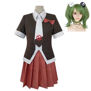 Danganronpa 3 O Fim da Academia de Pico da Esperança - Side: Futuro Monaka Monaca Towa Cosplay Costume Full Set Wig para Festa de Halloween