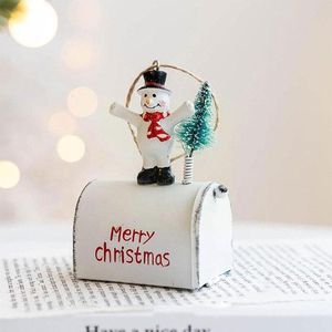 Dekoracje świąteczne pudełko pudełko żelaza metalowa skrzynka pocztowa ornament santa drzewo wisiorek cukierki rzemiosło xmas claus prezenty piękny magazyn a8f1