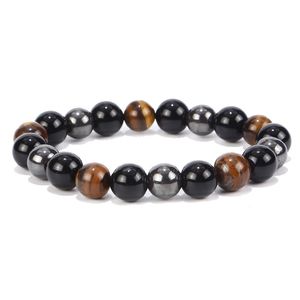 Gemstone Bead Strand Strands Braceletes 8mm 10mm Redondo Grânulos Tigre Olho Onyx Pulseira para Mens Mulheres Moda Jóias Atacado