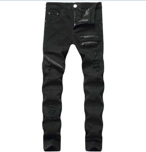Proste niszczenie dziury Spodnie w trudnej sytuacji dżinsy mężczyźni dżinsowe spodnie Mężczyźni dżinsy projektanta mody marka White Jean Male x06212629