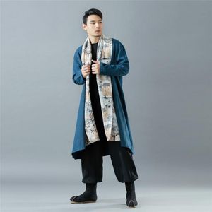 Herrgravrockar 2021 bergskrage stor kappa casual linne lös kinesisk stil slitage lång vindbrytare D782