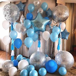 36inch silver konfetti ballong blå vit latex romantisk tema bröllop födelsedagsfest dekoration pojke baby shower